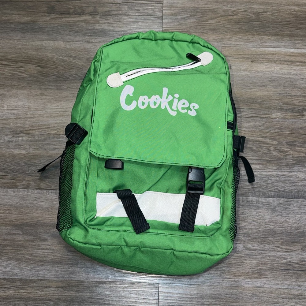 Cookies SF Green Backpack Iconic White Script Logo Dual Buckle Straps